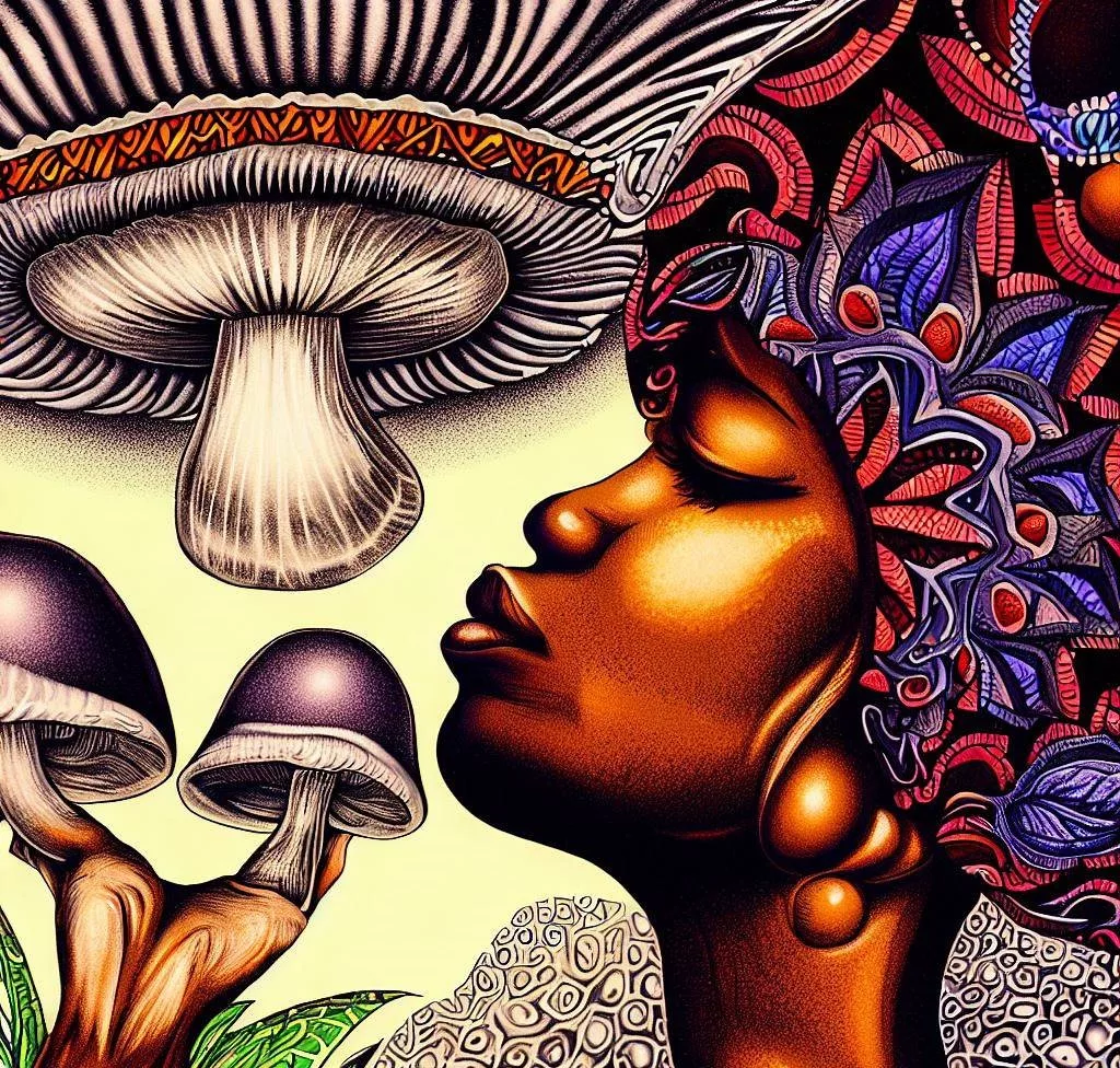 An artistic illustration depicting the essence of a psychedelic experience, with vibrant colors and abstract patterns, highlighting the therapeutic potential of psilocybin.