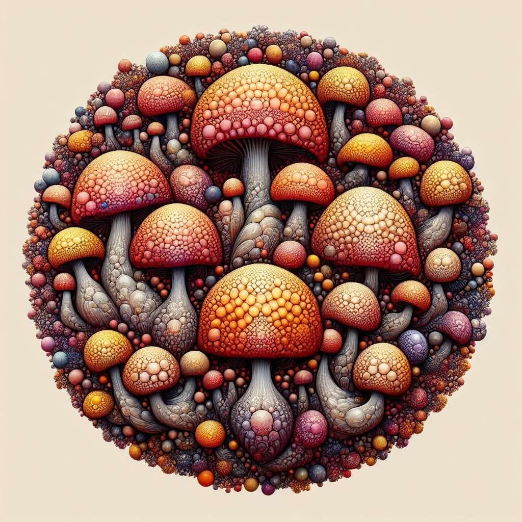 A close-up view of magic mushrooms, showcasing their unique texture and vibrant colors, symbolizing the mystical and transformative nature of psychedelic experiences.